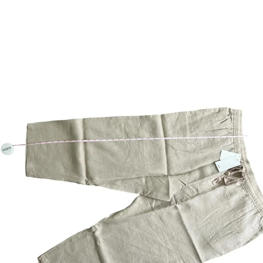 Mango MNG NWT 100% Linen Straight Pants Summer Elastic Waist Drawstring Size 1XL